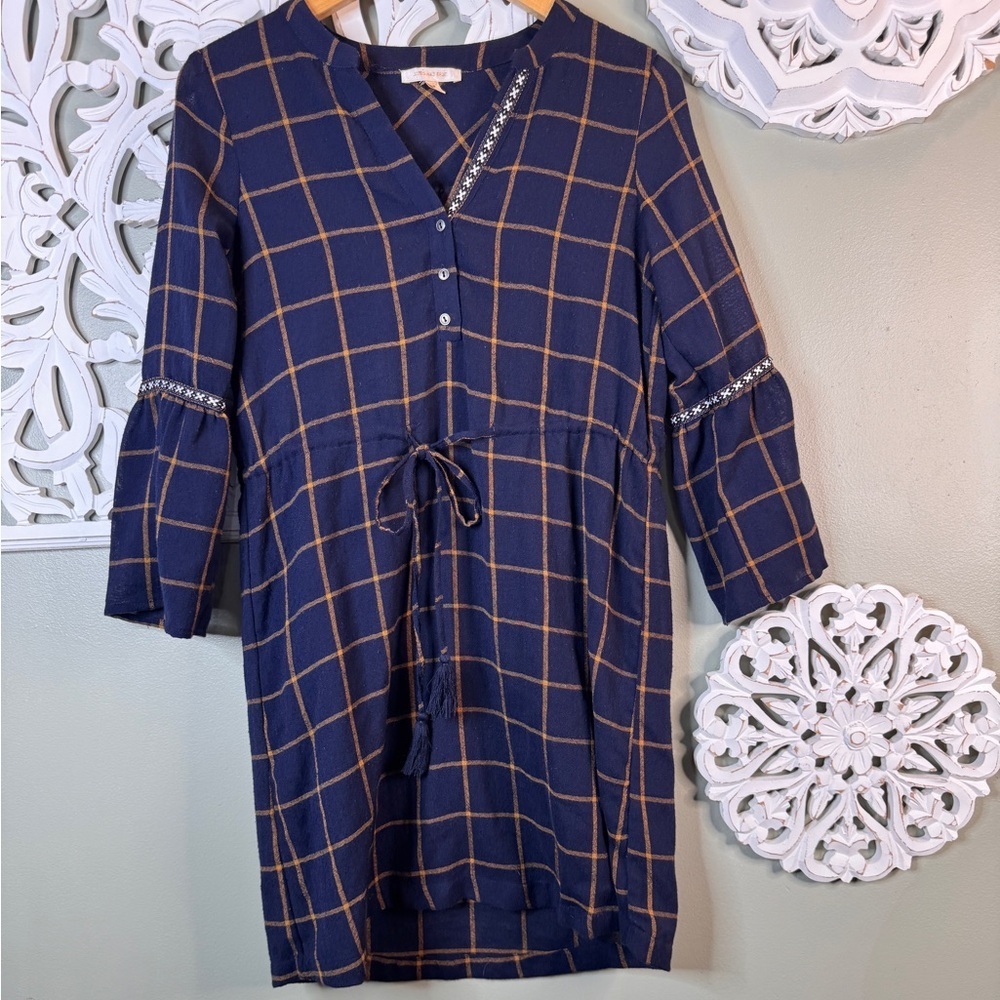 Skies Are Blue Sienna Shirt Dress XS Blue Orange Plaid